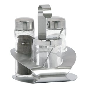 Menage 3-piece PeZo and mustard pot with stainless steel holder